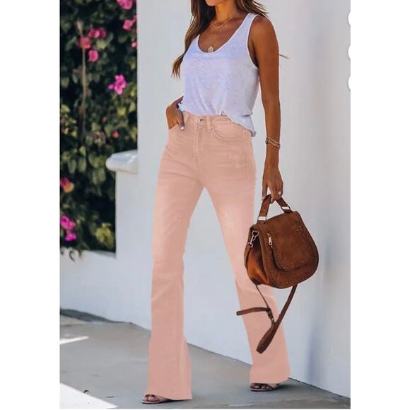 High Waisted Jeans Flare Stretch Boyfriend Bootcut Casual Denim Pants - Picture 1 of 5